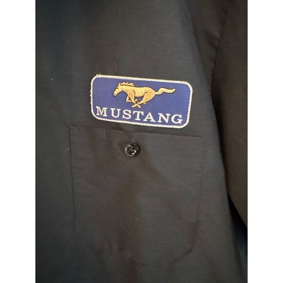 Red Cap Navy Blue Button Down Work Shirt Ford & Mustang Patches Men's XL - Picture 3 of 6